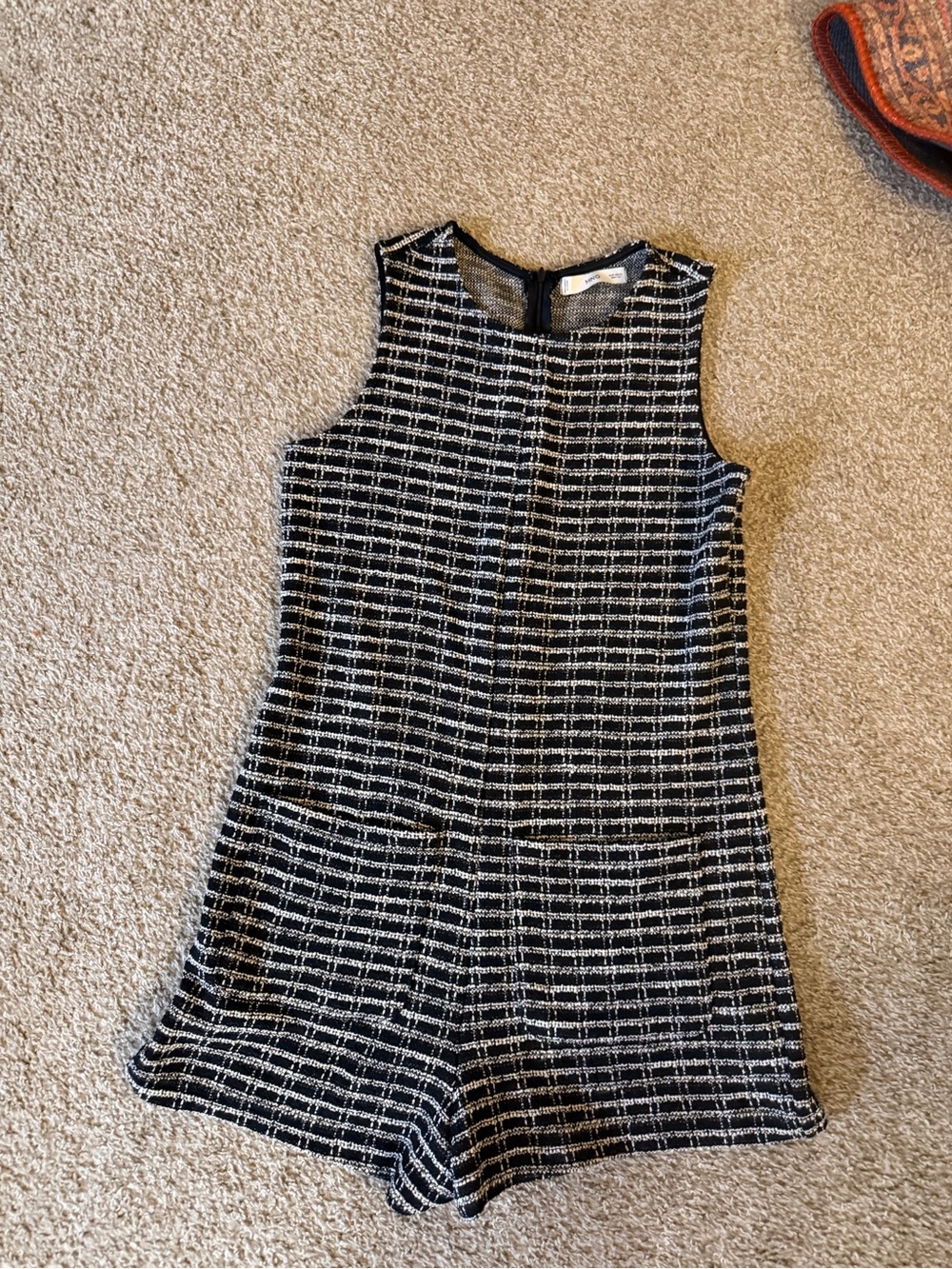 MNG Mango Black White Tweed Romper Playsuit Sleeveless Shorts Chic sz S